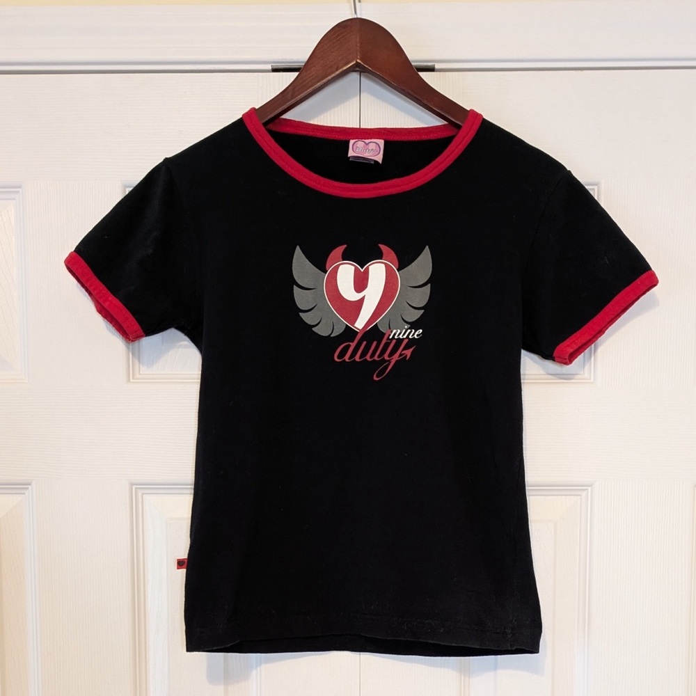 Real Y2K Vintage 90% Cotton Babydoll Ringer Tee Duty Nine Devil Tail Size XL